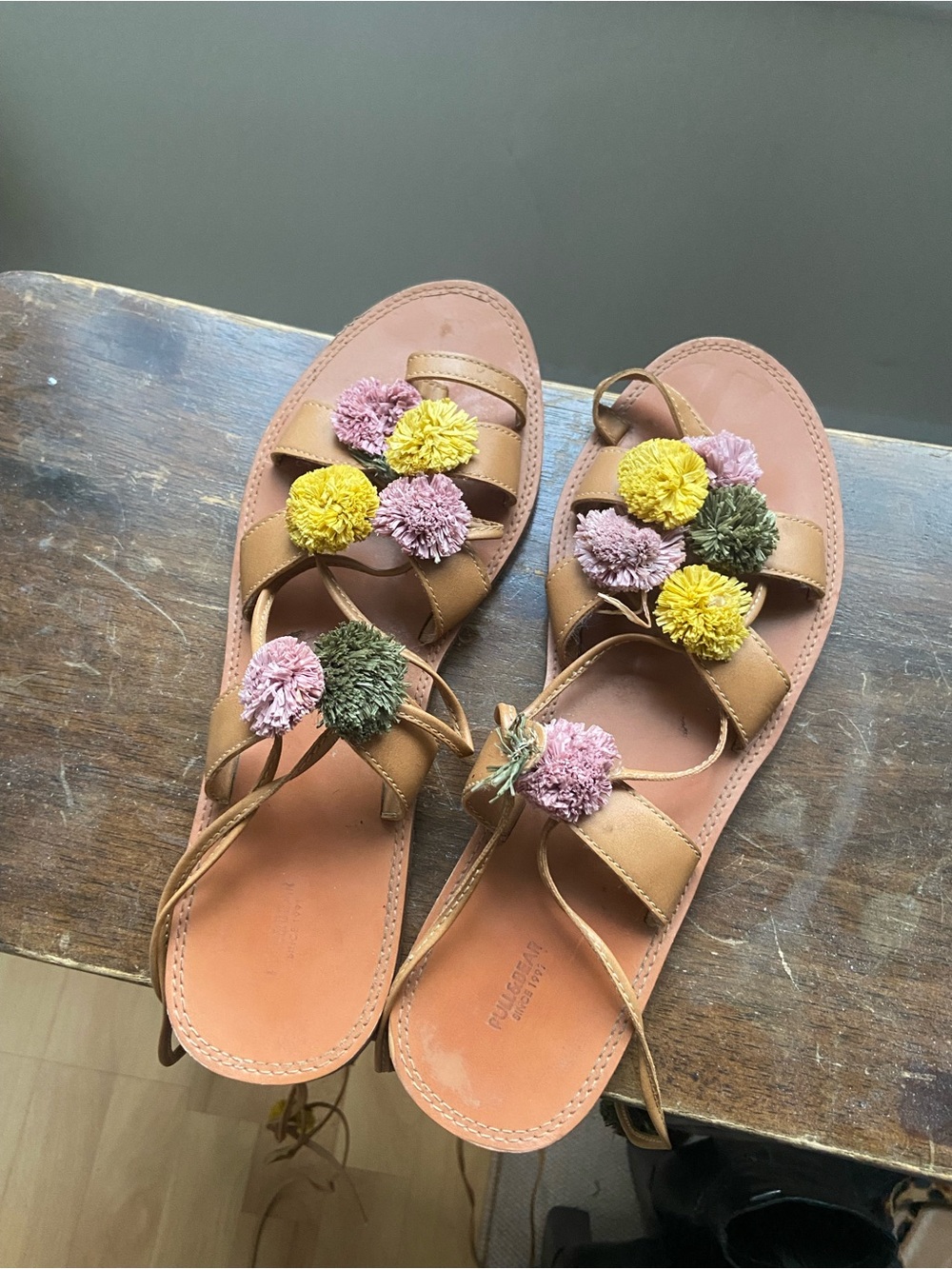 Pull & Bear Pom-Pom Sandals - Pink, Yellow & Green Accents